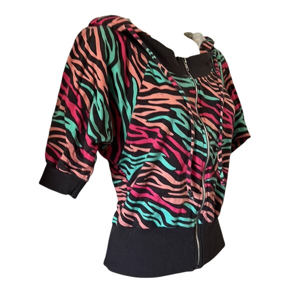 Evolution not Revolution Y2K Colorful Front Zip Hoodie Jacket Top Size Small - Picture 2 of 7